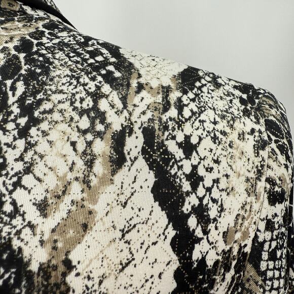 Frank Lyman Animal Metallic Print Cardigan Jacket Size 6 Open Shrug Slinky Knit - Picture 7 of 11